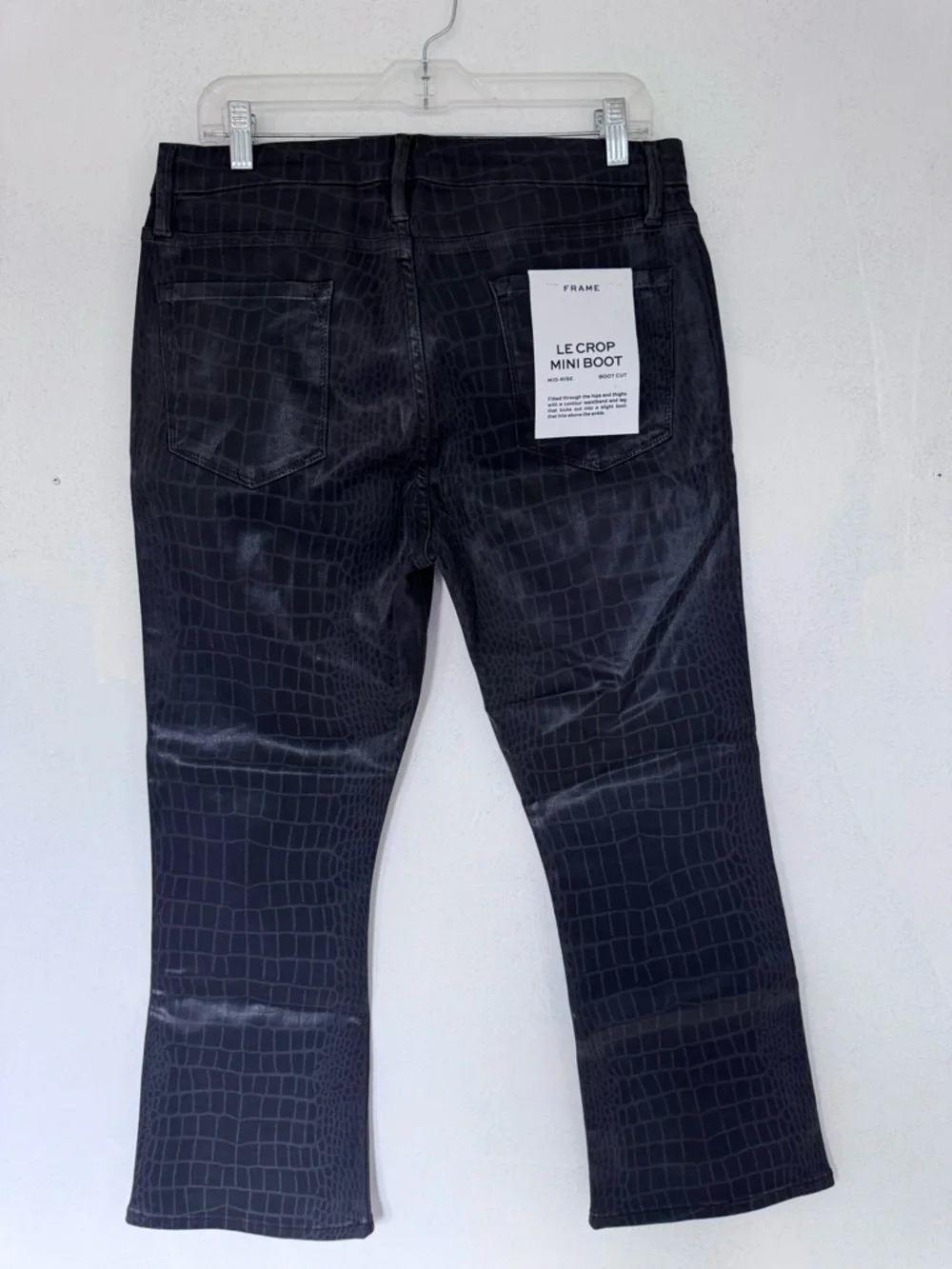 Frame Le Cropped Mini Boot Noir Croc Coated Black Jeans size 32 NWT NEW - Picture 9 of 11